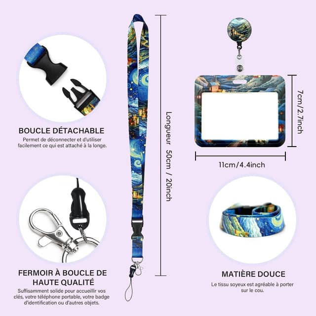 Detalle 2 de Porte-Badge personnalisé avec tour de cou, enrouleur et porte-cartes (strapp à clip à mousqueton pivotant)