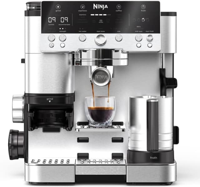 Detalle de Ninja Luxe Premier 3-in-1 Kaffeemaschine mit Mahlwerk und Aufschäumer (ES601EU) – Latte, Cappuccino, Cold Brew & Espresso