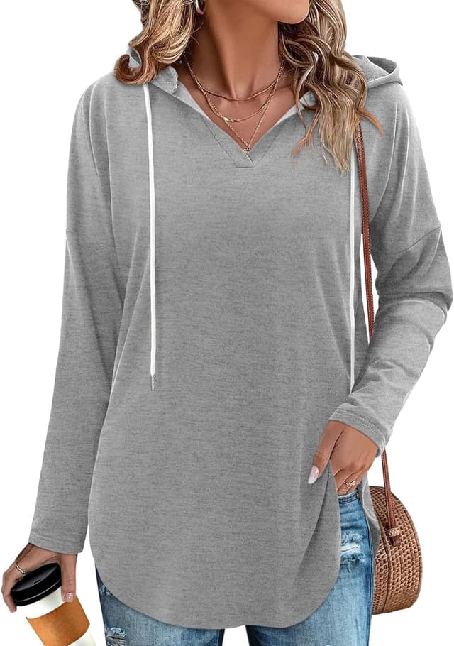 Detalle de CHICZONE ladies oversized pullover hoodie top (V-neck, drawstring hood)