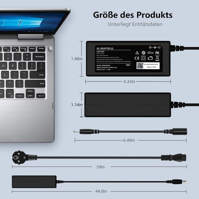 Thumbnail 6 de 65W Laptop Ladekabel Netzteil 19V für Acer Aspire (5.5x1.7 mm & 3.0x1.1 mm) inkl. Adapter