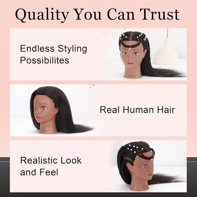 Detalle de YODIDI Mannequin Head with 100% Human Hair (16 inch) for Hair Styling Practice