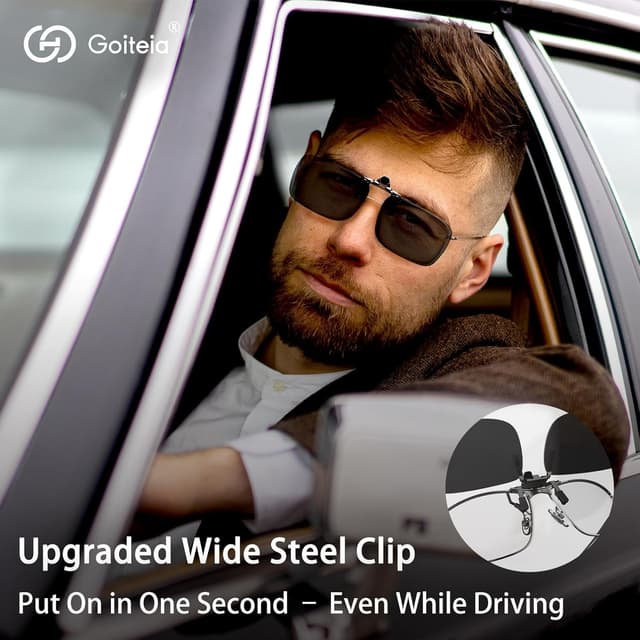 Detalle de Goiteia Polarized Flip-Up Clip-On Sunglasses with Wide Steel Clip (Mens & Womens)