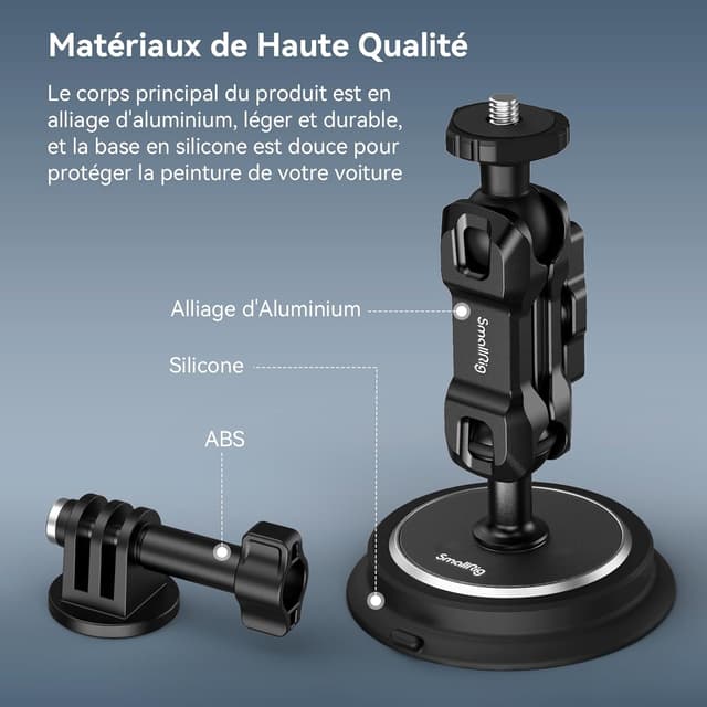 Detalle de SMALLRIG 4466 Support à ventouse magnétique 2 en 1 pour GoPro et caméras d’action