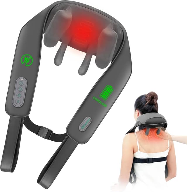 Detalle de Snailax verbessertes 4D kabelloses Nackenmassagegerät mit Wärme & Shiatsu-Knetmassage
