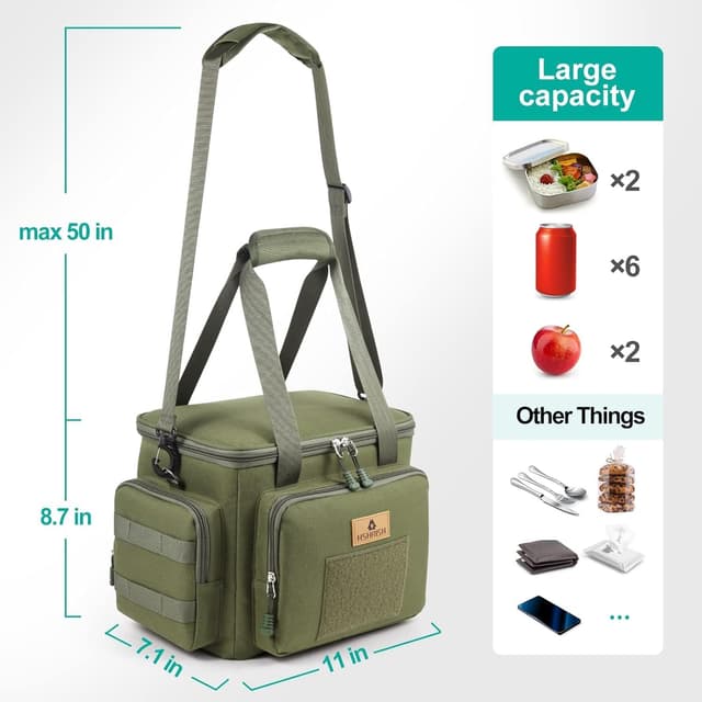 Detalle de HSHRISH 12L Tactical Lunch Bag for Men (Army green) – insulated, waterproof cooler bag