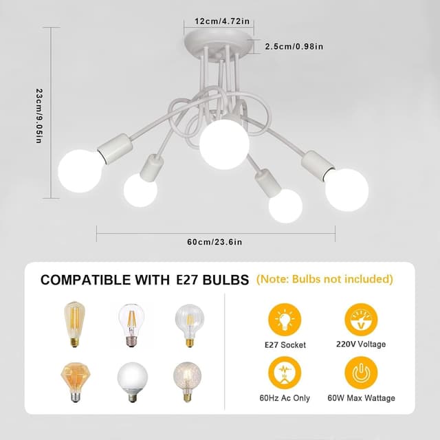 Thumbnail 4 de Toolight Lámpara de Techo Vintage Blanco 5-Luz