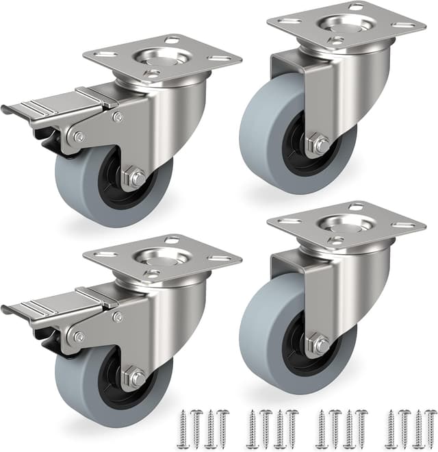 Detalle de RAVN HAMAN : lot de 4 roulettes pour meubles avec frein (jusqu’à 35 kg par roue) et pivot intérieur/extérieur