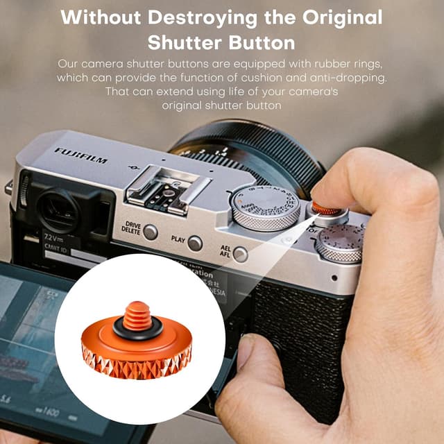 Detalle de REYGEAK 4er Set Auslöser für Leica & Fujifilm – versenkter Auslöseknopf aus Aluminium (Konkav) in rot/braun/orange/schwarz