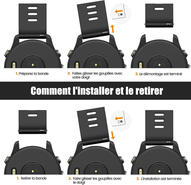 Detalle 2 de Bracelet sport ANBEST 22 mm en silicone, compatible Garmin Forerunner 255 et vivoactive 4 / Venu 2, Galaxy Watch 3 45 mm, Gear S3 et Huawei GT 46