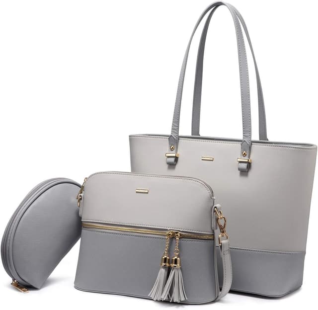 Detalle de LOVEVOOK 3-teiliges Damen-Set Handtasche Shopper & Schultertasche mit Geldbörse (synthetisches Leder)