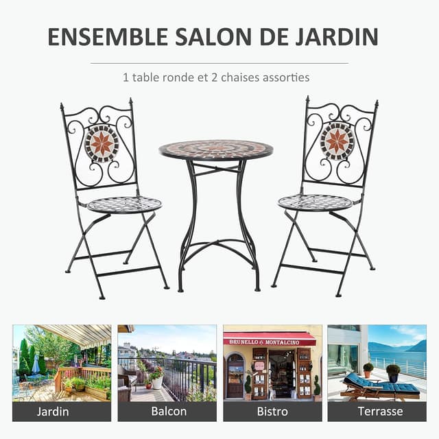 Thumbnail 2 de Outsunny Ensemble Bistro 2 Places 3 pièces