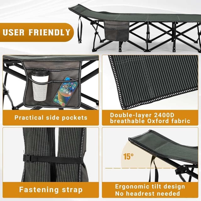 Thumbnail 5 de OVERMONT Oversized Folding Camping Bed 550 lbs