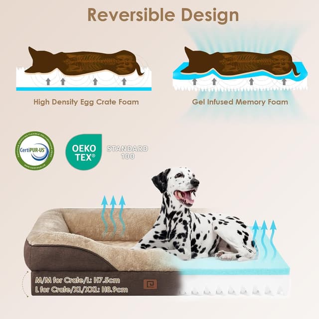 Detalle 2 de EHEYCIGA XL Memory Foam Orthopaedic Dog Bed (104x68x19cm) with Side Bolsters, Waterproof Liner & Removable Cover