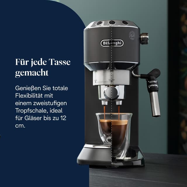 Thumbnail 6 de De'Longhi Dedica Style Perfetto (EC685.BK) – kompakte Siebträgermaschine mit Milchaufschäumer, ESE-Pads & 15-Bar-Druck