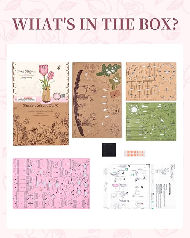 Thumbnail 6 de ROBOTIME Pink Tulip 3D Wooden Puzzle 1.5h