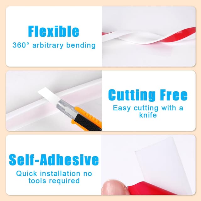 Detalle de Flintronic barriera doccia in silicone autoadesiva (3 m) pieghevole, profilo soglia per ritenzione acqua, bianco