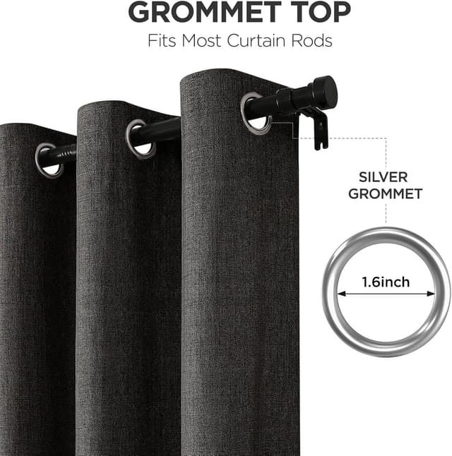 Detalle de Joydeco Rideaux occultants thermiques 167x228 cm (2 panneaux) effet lin à œillets, noir