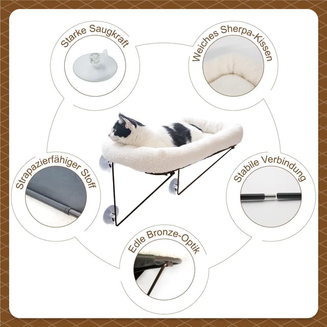 Detalle de Zakkart Katzenfensterliege aus Metall mit Haustierbett und Fensterhängematte (weiß) – für große Katzen