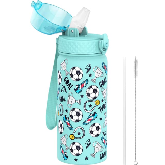 Detalle de Goppus Kinder-Wasserflasche 550 ml mit Strohhalm, vakuumisoliert (Edelstahl, BPA-frei)