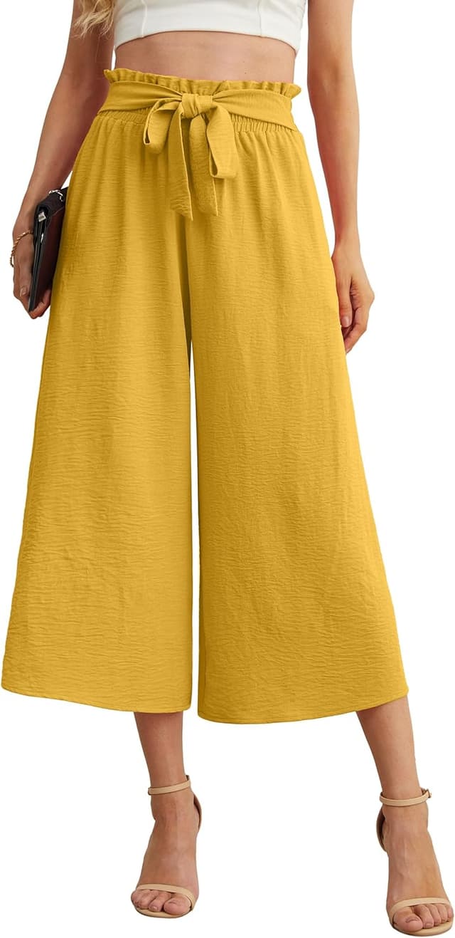 Detalle de IWOLLENCE Women Flowy Wide-Leg Pants with Adjustable Knot Waist (Summer Beach & Work Casual)