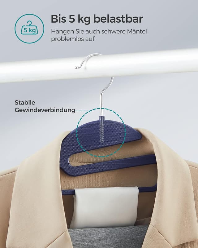 Detalle de SONGMICS Kleiderbügel aus Kunststoff 20er-Set (U-förmige Öffnung), 360° drehbarer Haken, dunkelblau/hellblau CRP041C02