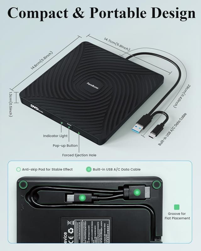 Thumbnail 6 de PeroBuno Masterizzatore DVD Esterno USB 3.0 Type-C slim 0,5" 📀