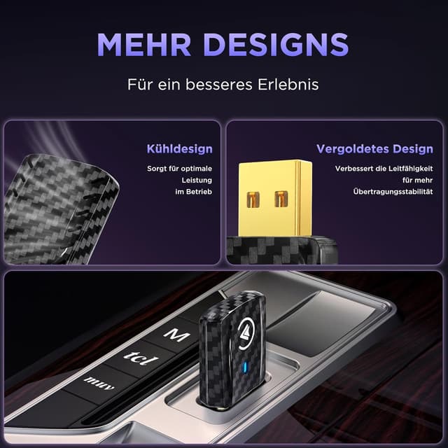 Detalle de MSXTTLY U2AC-01 Wireless CarPlay & Android Auto Adapter (U2AC-01) – kabellos per USB, schwarz