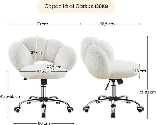 Detalle de Yaheetech Sedia Ufficio Nuvola Bouclé