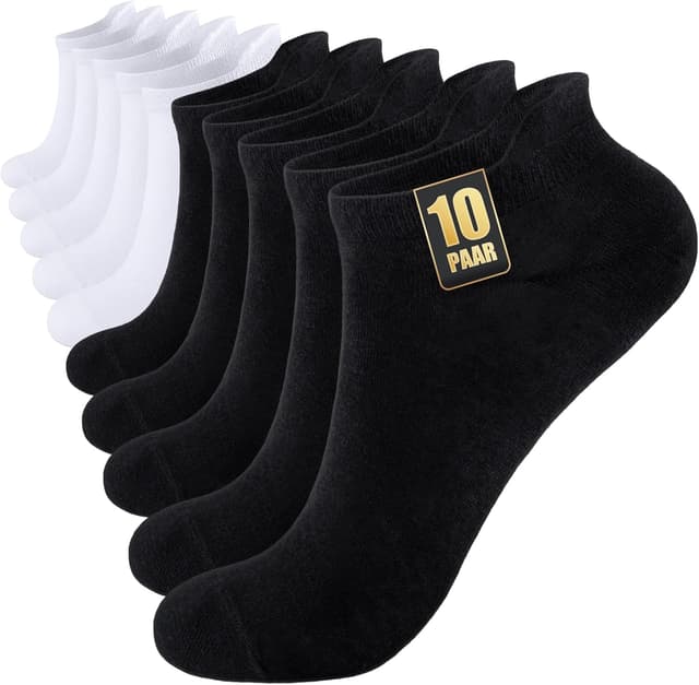 Detalle de SockWaddles 10 Paar Sneaker Socken für Herren & Damen – atmungsaktive Baumwoll-Kurzsocken (schwarz/weiß/grau)