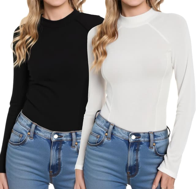 Detalle de Terecey Haut Thermique Femme à col haut rond, manches longues (sous-pull en coton épais) pour automne-hiver