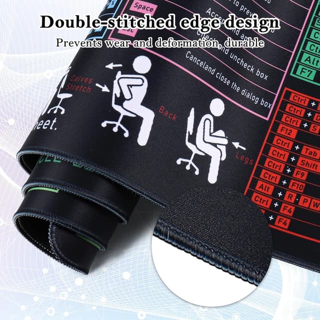 Detalle de Yimomoyi Mousepad „Excel Shortcuts“ – XXL Schreibtischunterlage 900 x 400 mm mit Anti-Rutsch-Unterseite