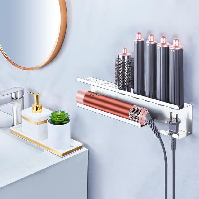 Detalle 2 de YYBO Wall-Mounted Hair Dryer, Straightener & Styler Holder (Stainless Steel, EVA Pad, Anti-Scratch)