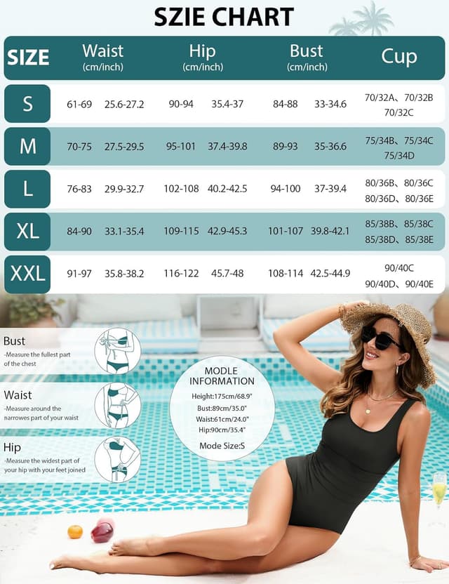 Thumbnail 6 de Costume da bagno intero donna UMIPUBO con scollo a U e imbottitura push up (curvy)