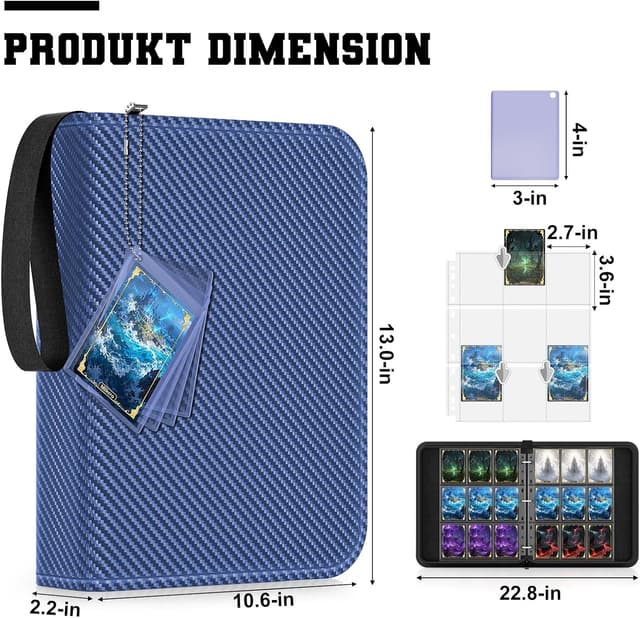 Detalle de Mlikero Sammelalbum für Sammelkarten (für 720 Karten, 9 Taschen) – MTG & Fußball-Karten, blau