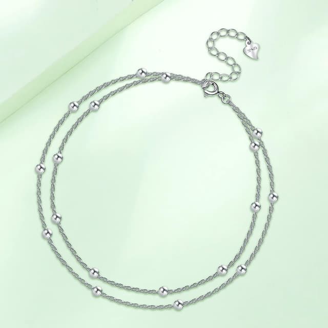Detalle de Hifeeled Fußkettchen Damen aus 925 Silber mit Kugelperlen, verstellbar (22 + 4 cm)