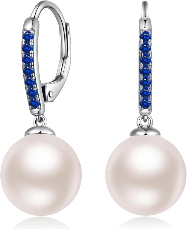 Detalle de jiamiaoi Perlenohrringe Silber 925 mit hängender Perle (8–13 mm) und Klappverschluss für Damen