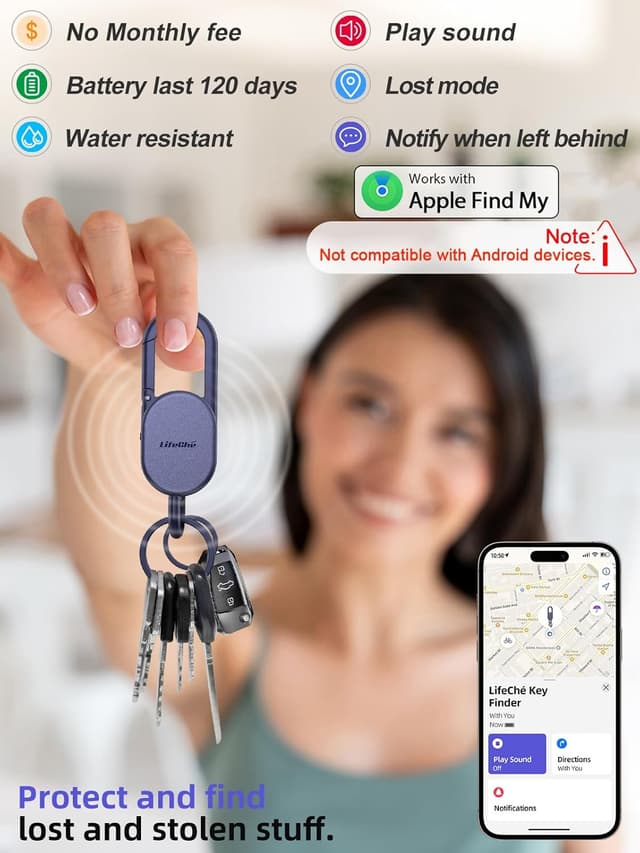 Detalle 2 de Navy Blue Stainless Steel Keychain Key Finder (Built-in Anti-Loss Tracker) with GPS via Apple Find My