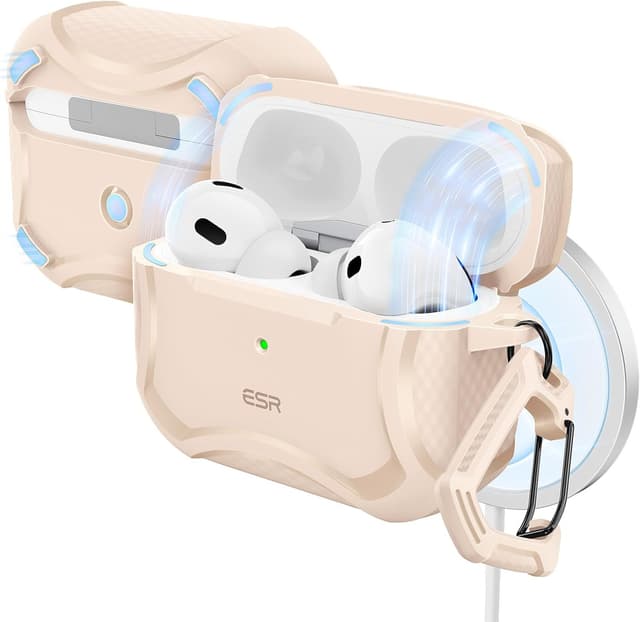 Detalle de ESR Cyber Armor Panzer Hülle für AirPods Pro 2 (2023/2022) & Pro 1 (2019) – MagSafe-ready, starker Sturzschutz, Magnete, Wüstentitan