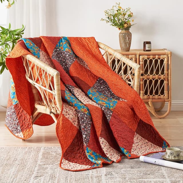 Detalle de Qucover Patchwork Couvre Lit et Dessus de Lit réversible 150x200 cm (1 personne) en boutis matelassé