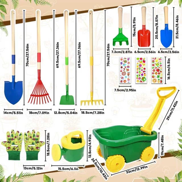 Detalle 2 de Kinder Schubkarre Gartenwerkzeug-Set 13-teilig