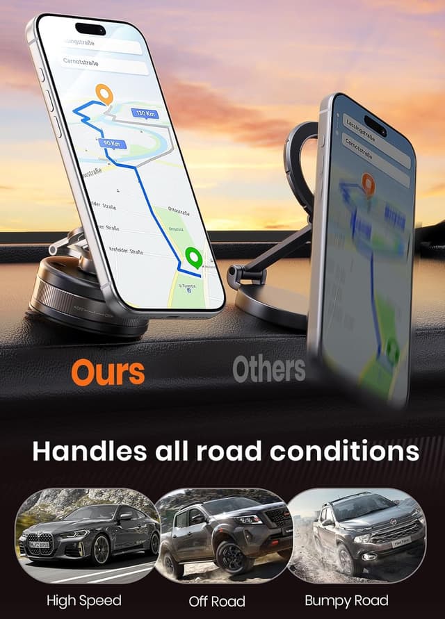 Detalle de PKBD Vakuum magnetische Handyhalterung fürs Auto mit 360° Drehung und 2500 gf Magnetkraft (Magsafe) – schwarz