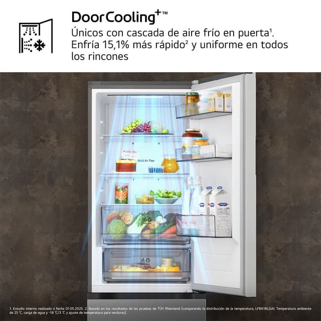 Detalle 2 de LG Frigorífico Combi DoorCooling+, 1,86 m (Serie 200) GBBSJ11DPY reacondicionado Grado D