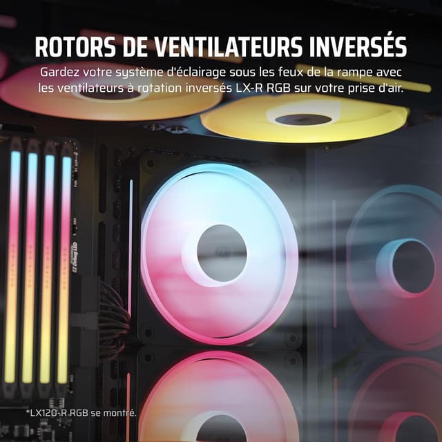 Detalle de CORSAIR iCUE Link LX140-R RGB 140 mm PWM – Kit double ventilateurs inversés, faible bruit, mode Zéro RPM, noir