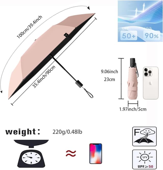 Detalle de erised's bifrost Automatik Kompakt – tragbarer Anti-Rückprall Reise-Regenschirm mit UV-Schutz