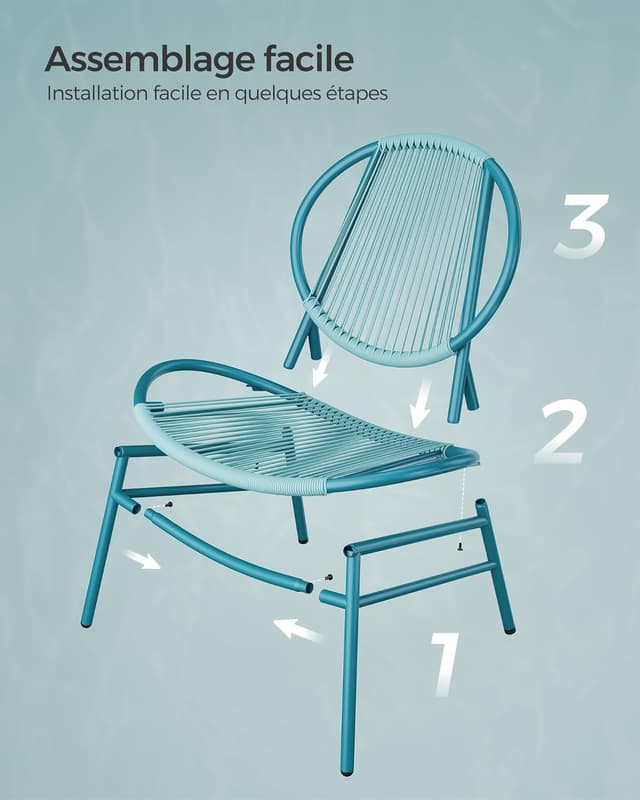 Detalle 2 de Ensemble SONGMICS pour salon d’extérieur 3 pièces avec 2 chaises Acapulco et table d’appoint GGF021K01, couleur marron camel