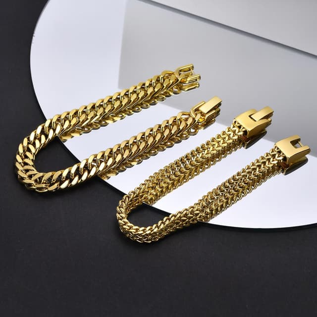 Detalle 2 de Herren Armband Edelstahl Panzerkette (2 Stück) 8 mm – mit kubanischem & doppel franco Kettenarmband, in Geschenkbox