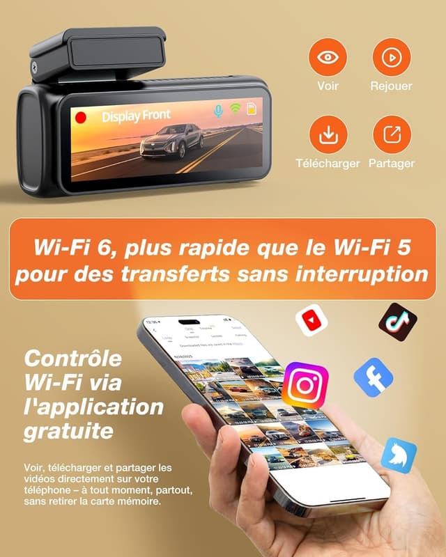 Detalle 2 de iZEEKER Dashcam 4K double caméra avant/arrière avec Wi‑Fi 6 et écran IPS 2,99
