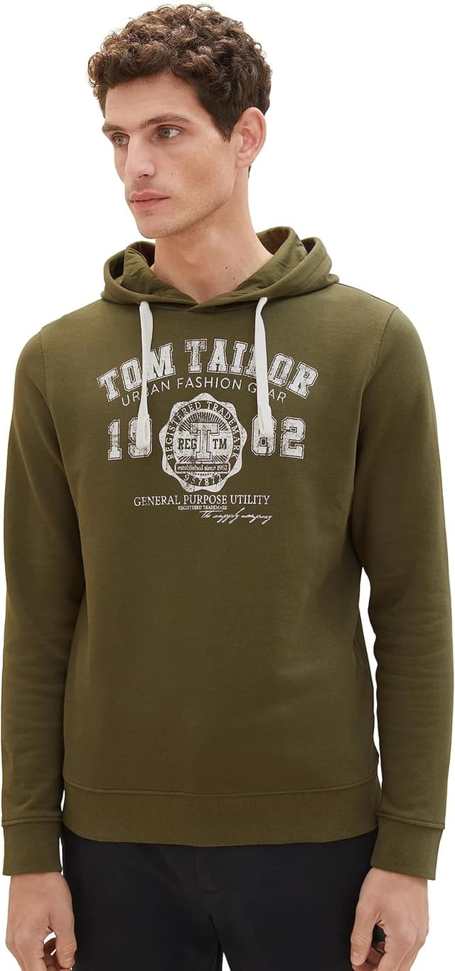 Detalle de TOM TAILOR Cappuccio Basic Hoodie da uomo con stampa logo