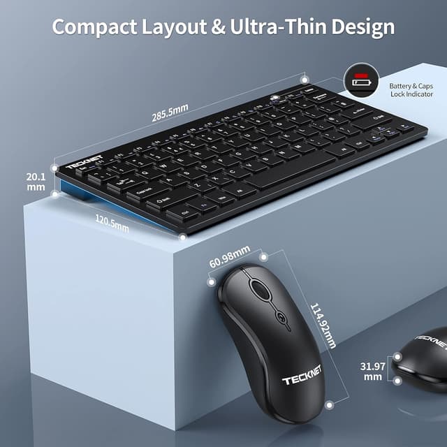 Detalle 2 de TECKNET Mini Wireless Keyboard and Mouse Set 12 Multimedia Shortcuts