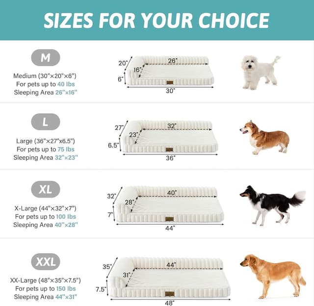 Detalle 2 de COZY KISS Orthopedic Dog Bed XL (112x81x18cm) with Waterproof Liner & Non-Slip Base, Beige